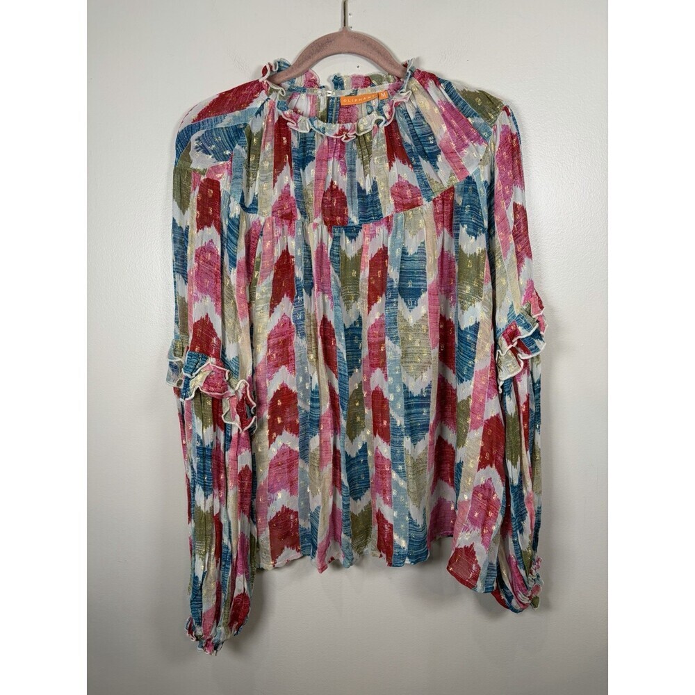 Oliphant Boho Blouse Shirt Top Womens Medium Geometric Shimmer